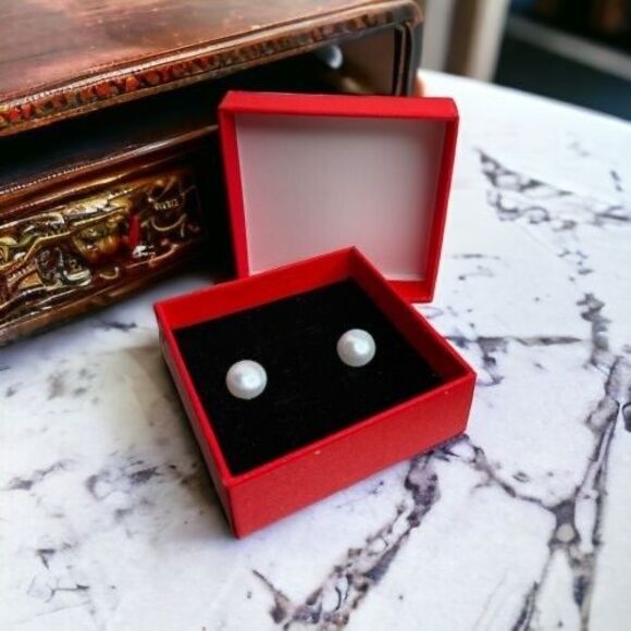 NWOT Perfect Round AAA Natural White Akoya Pearl Silver Stud Earring 7-8MM - Picture 8 of 8